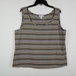 St. John Sport Brown Metallic Striped Sleeveless Knit Top Size XL